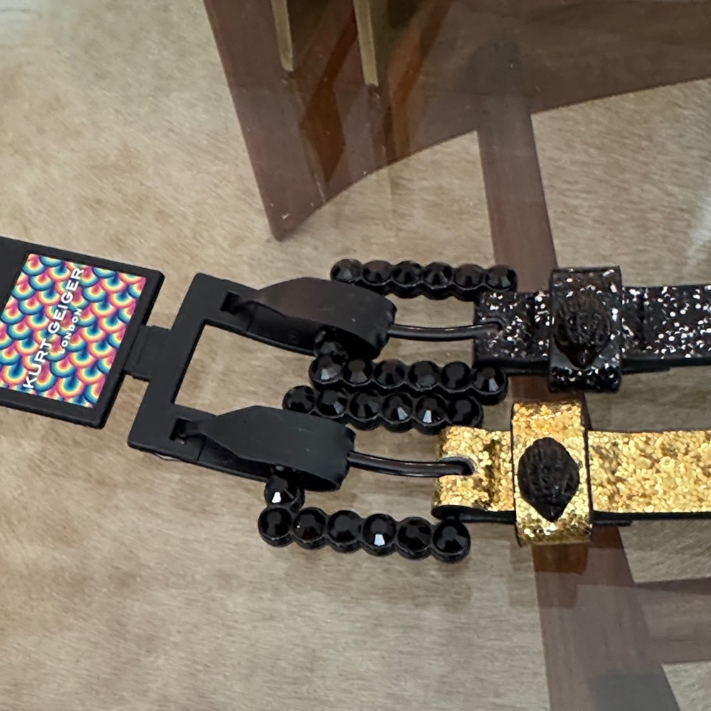Kurt Geiger 2 Pack belts.  Black and Gold and Black and Silver Glitter